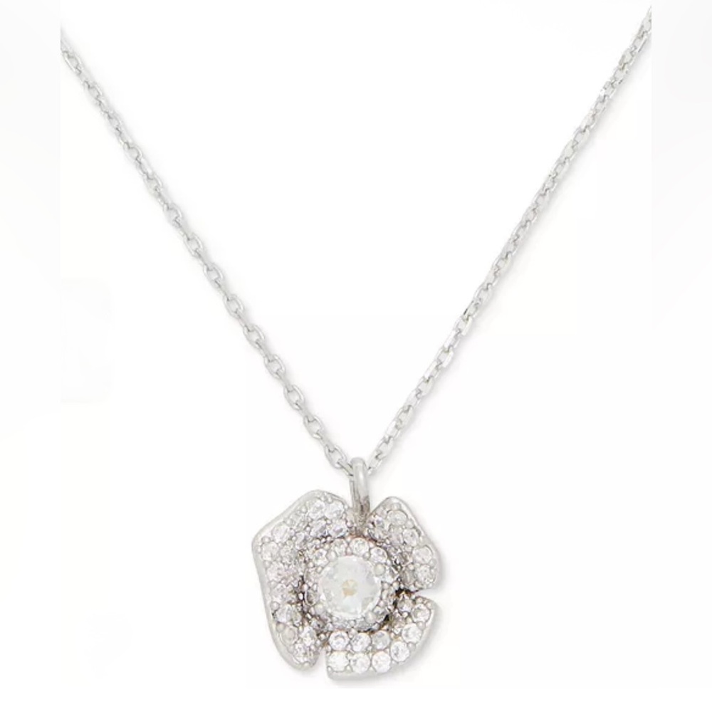 Kate Spade Silver Cubic Zirconia Poppy Pendant Necklace - NWT